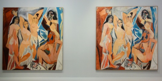 Mike Bidlo - Not Picasso (les demoiselles d'Avignon, 1907) (huile sur toile - 1984) et André Raffray - Les demoiselles d'Avignon, de Picasso (crayons de couleur sur toile - 1988)
