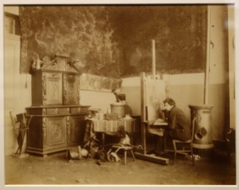 Charles-Henri Pille dans son atelier à Paris, par Edmond Bénard - 1880